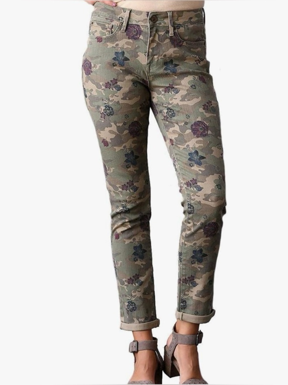 Seven7 Womens High Rise Slim Straight Camo Floral Jeans